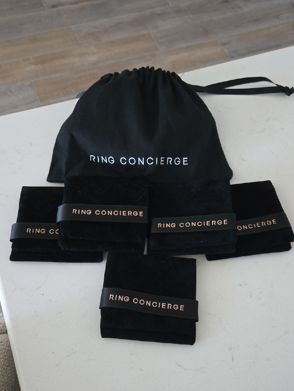 Ring Concierge Black Velvet Jewelry Pouches with Branded Drawstring Bag Pouch